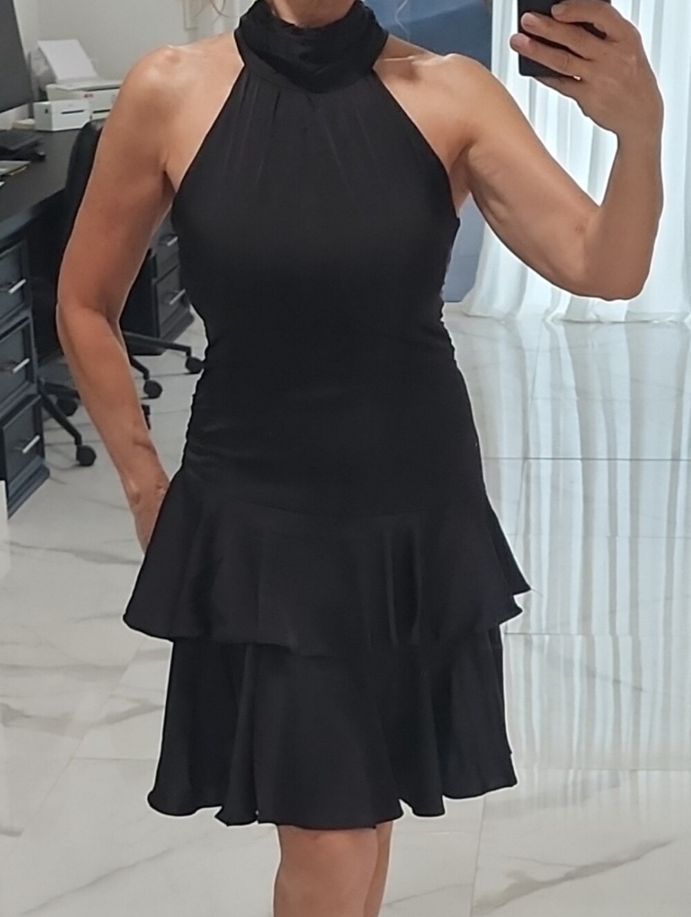 TCEC Black Halter Tiered Mini Dress